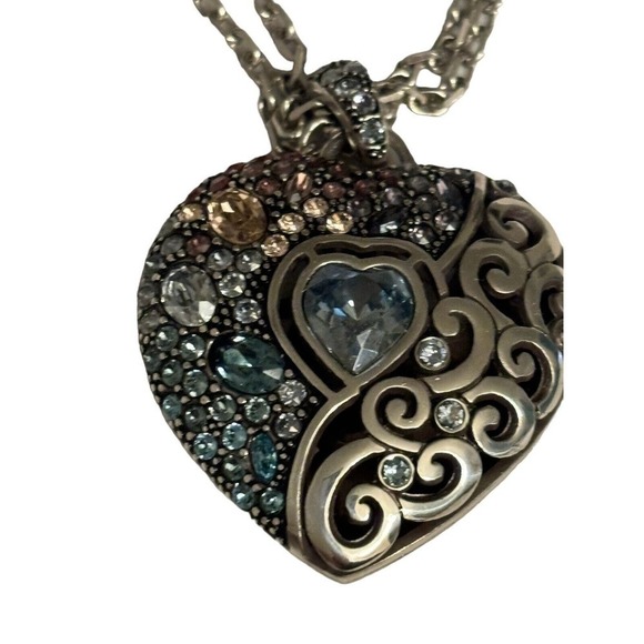 Brighton Ecstatic Heart Pink & Blue Crystal Heart Silver  Brighton Ecstatic Heart Pink & Blue Crystal Heart Silver Pendant Necklace NWT